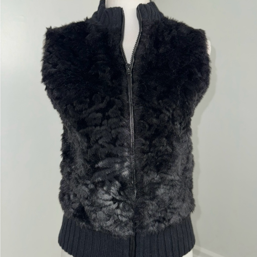 Kim Rogers Women’s Medium Faux Fur Knit Vest‎ Black Zip Front Sleeveless
